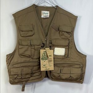 🍕nwt fishing vest Brown 22 pocket cotton